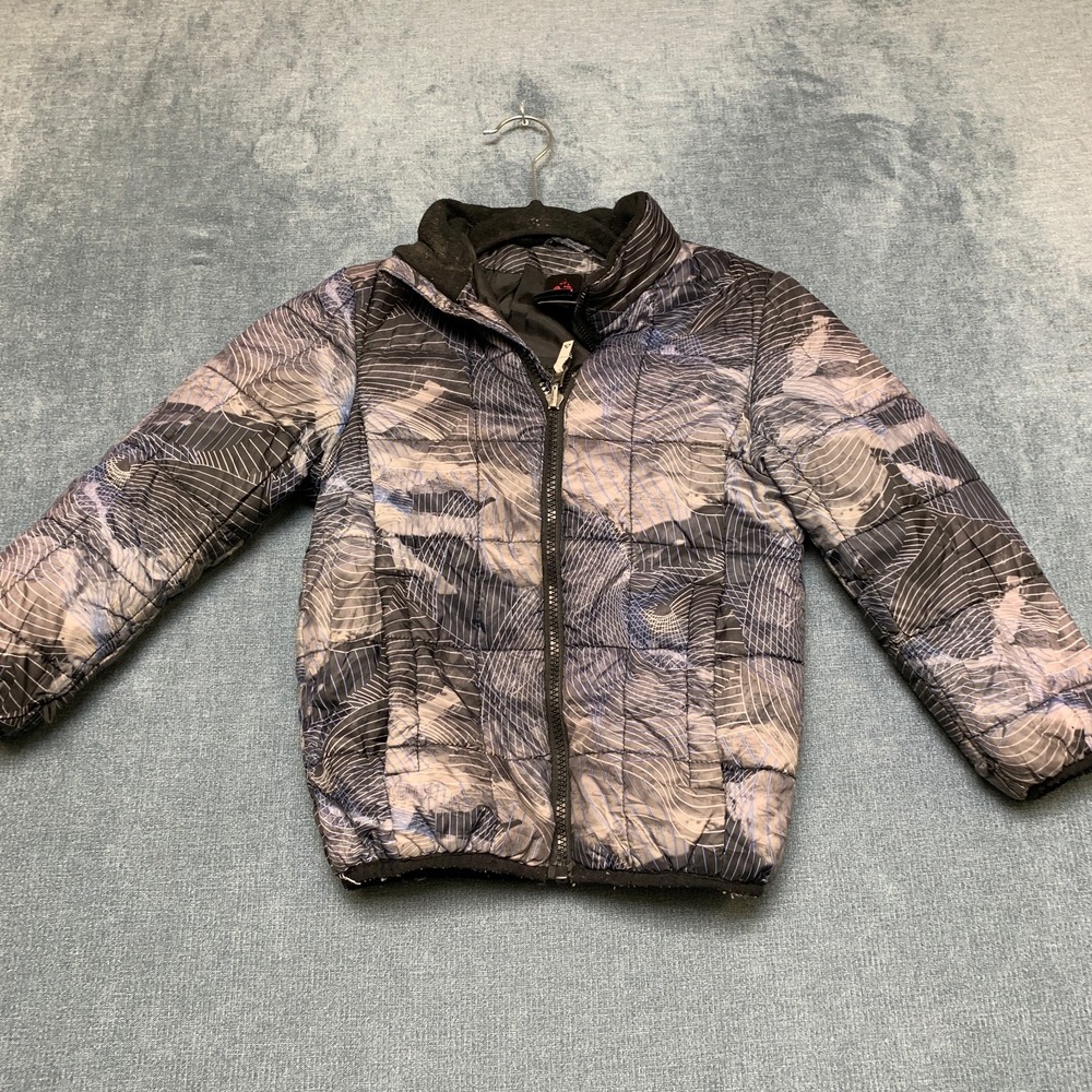 Gerry Puffer Jacket Boys XS Gray Black Wave Geometric Winter Insulated Full Zip